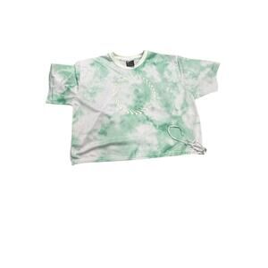 Nike Women's Mesh Crop Top XL Green White Tie-Dye Swoosh Circle Reflective Style